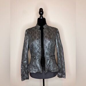 White House Black Market Silver Snake Print Leather Jacket